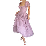 New French Sweet Ruffled Princess Style Long Dress - Nioor