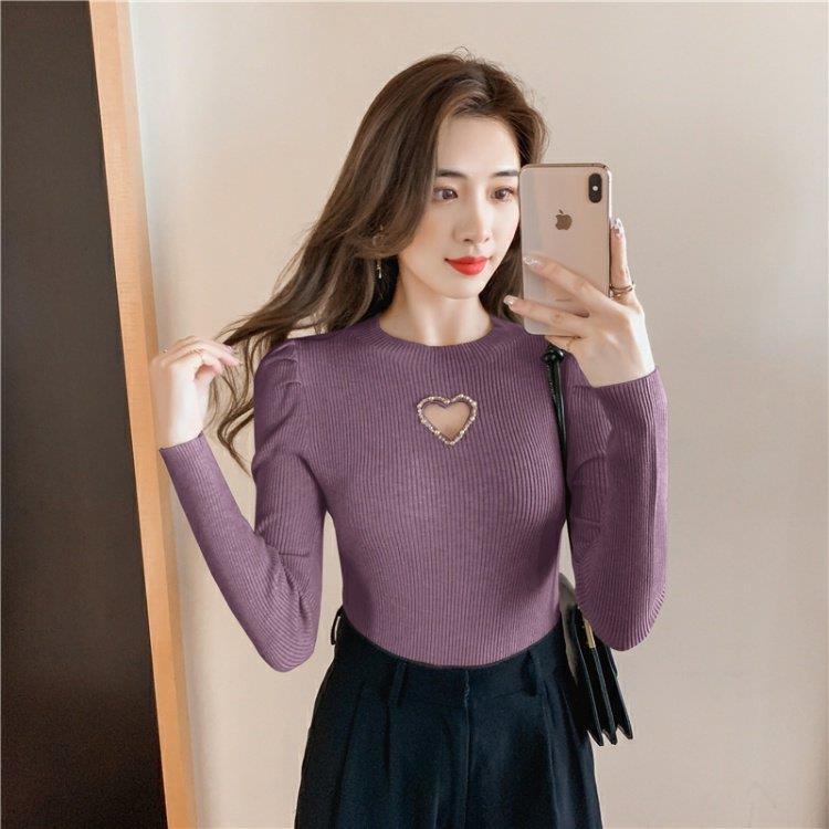 New Hollow Heart Beaded Knitted Bottom Shirt For Women - Nioor