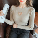 New Hollow Heart Beaded Knitted Bottom Shirt For Women - Nioor