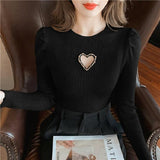 New Hollow Heart Beaded Knitted Bottom Shirt For Women - Nioor