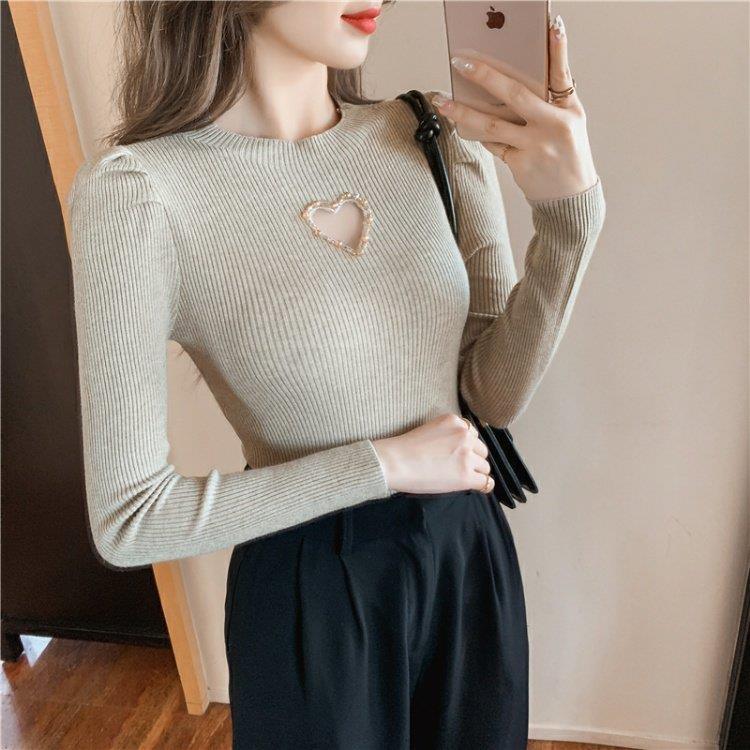 New Hollow Heart Beaded Knitted Bottom Shirt For Women - Nioor