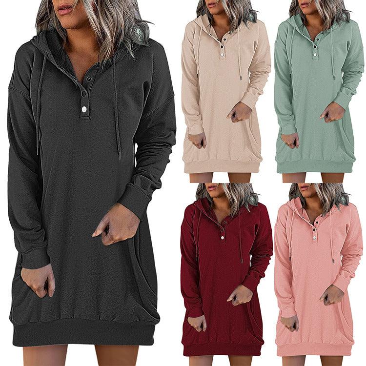 New Hot Fashion Women's Solid Hooded Drawstring Sweater - Nioor