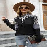 New Leopard Color Contrast High Neck Long Sleeve Sweatshirt - Nioor