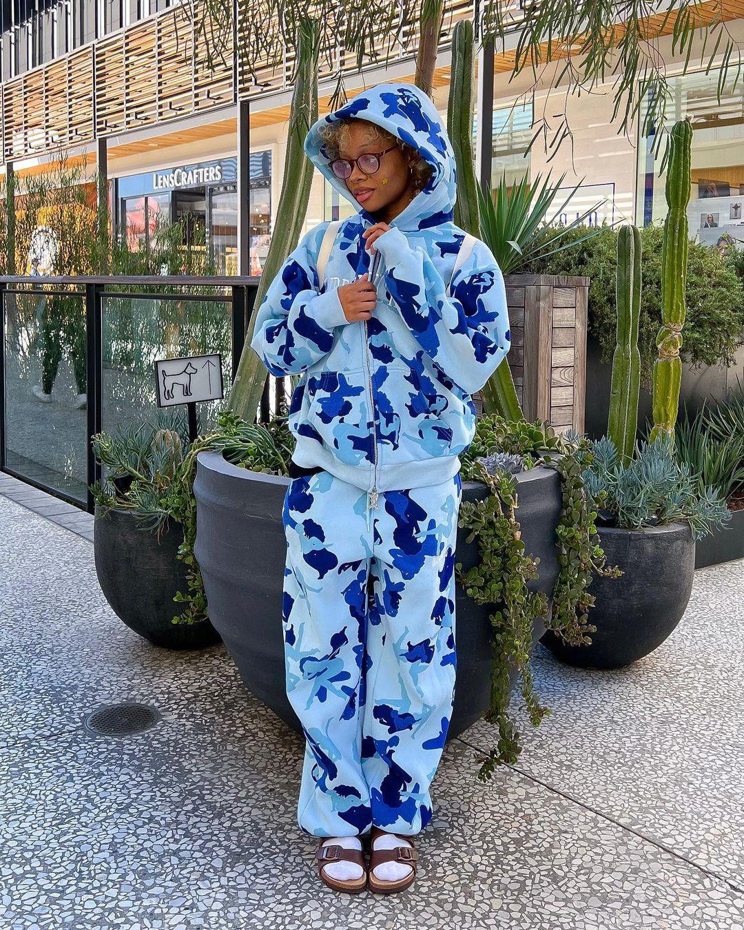 New Loose Straight Ankle-tied Trousers Cross-border American Irregular Pattern Print Hooded Suits Women - Nioor