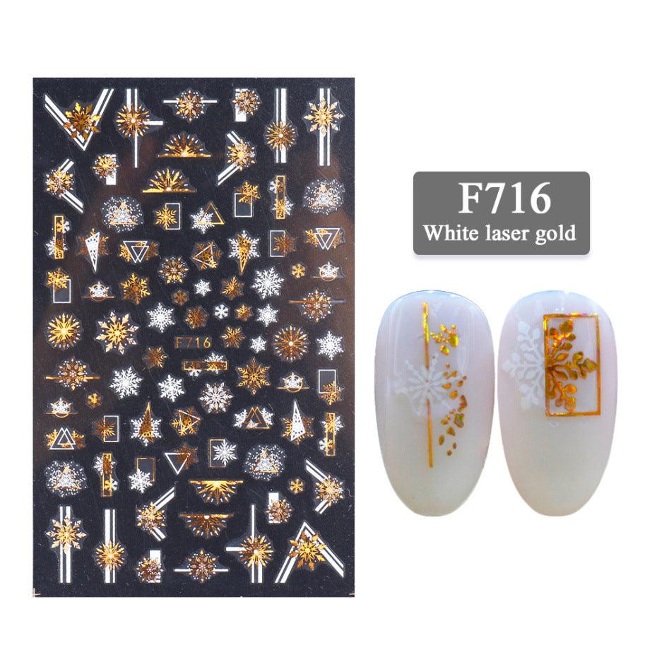 New Nail Stickers 3D Christmas Series Two-color Golden Laser Snowflake Thin Stickers Nail Art Design Nail Art Stickers - Nioor