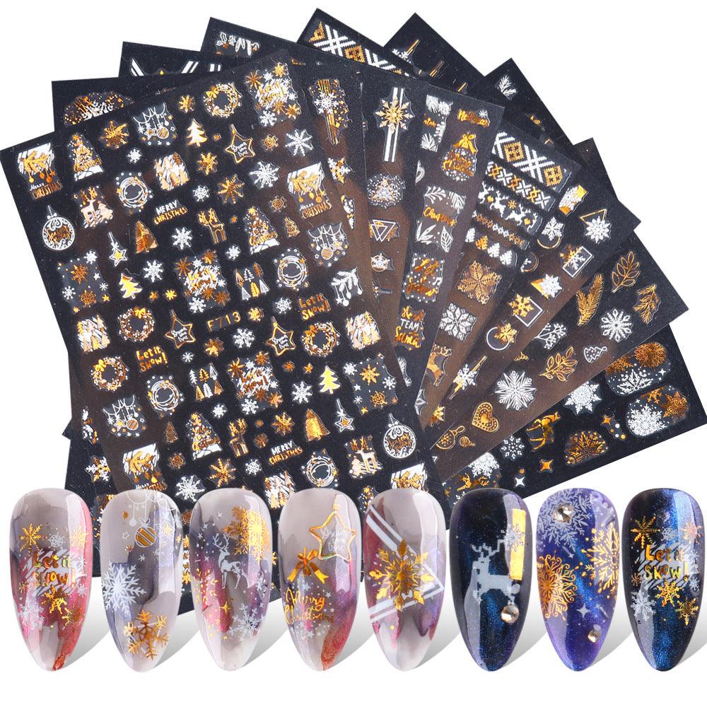 New Nail Stickers 3D Christmas Series Two-color Golden Laser Snowflake Thin Stickers Nail Art Design Nail Art Stickers - Nioor