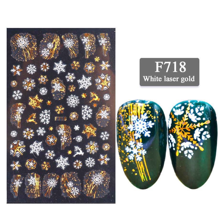 New Nail Stickers 3D Christmas Series Two-color Golden Laser Snowflake Thin Stickers Nail Art Design Nail Art Stickers - Nioor