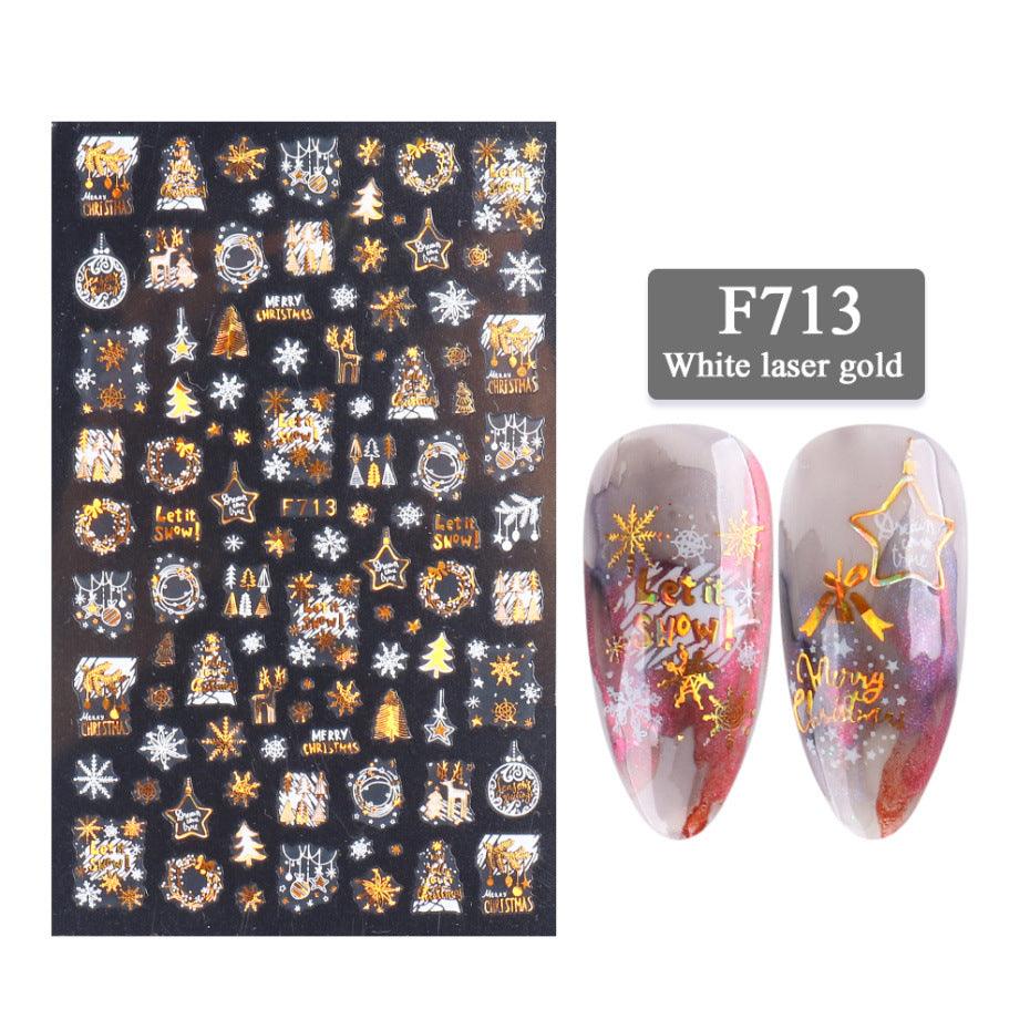 New Nail Stickers 3D Christmas Series Two-color Golden Laser Snowflake Thin Stickers Nail Art Design Nail Art Stickers - Nioor