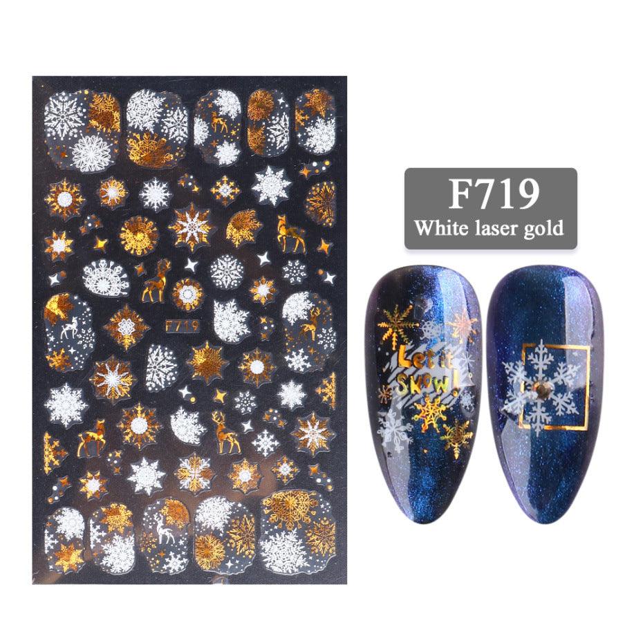 New Nail Stickers 3D Christmas Series Two-color Golden Laser Snowflake Thin Stickers Nail Art Design Nail Art Stickers - Nioor