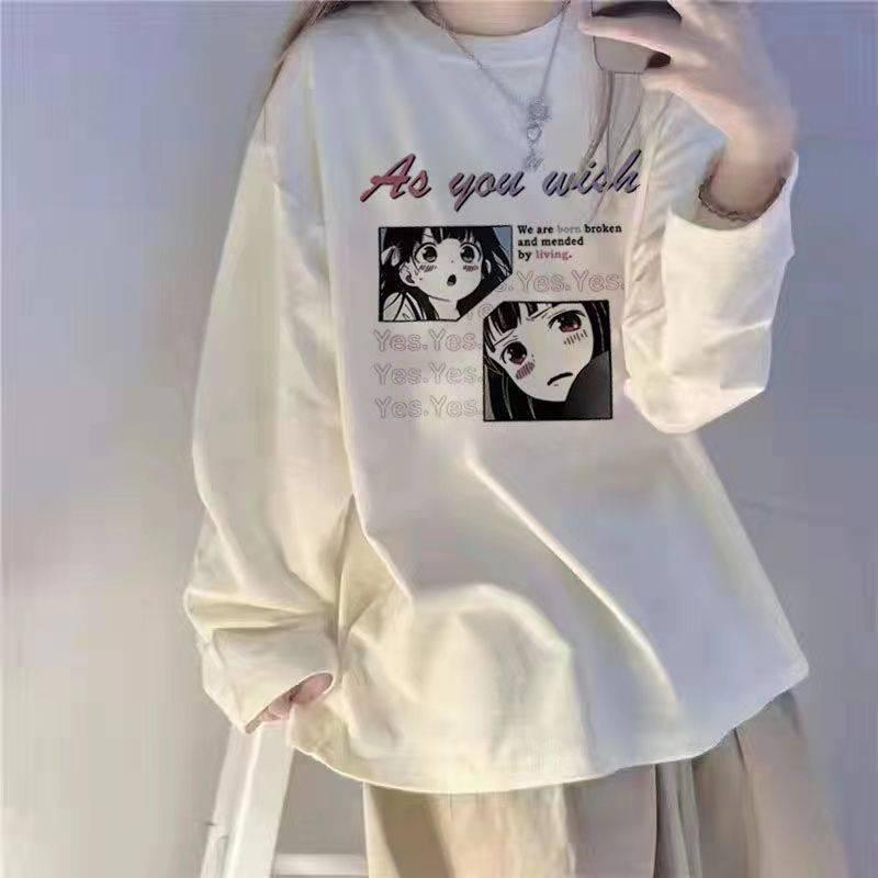 New Personalized Printed Loose And Versatile Long Sleeved T-shirt For Women - Nioor