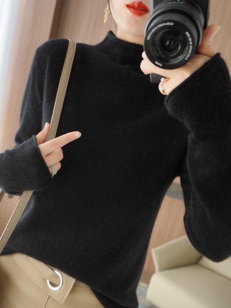 New Simple Half Collar Cashmere Sweater Loose Women's Sweater - Nioor