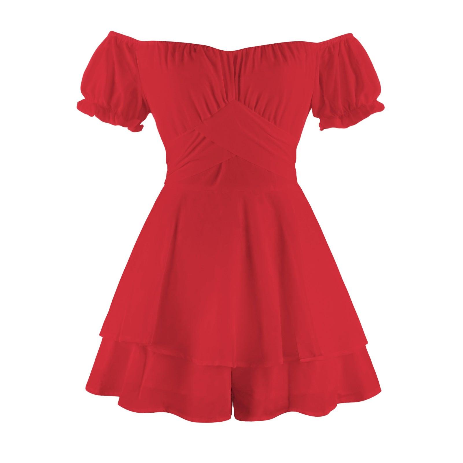 New Solid Color Women's Ruffled Dress - Nioor