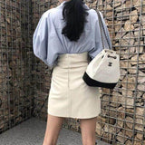 New Summer Women's Leather Skirt Pu Leather Black White High Waist - Nioor