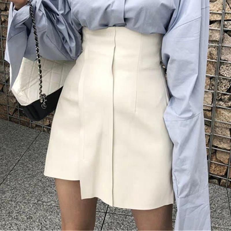 New Summer Women's Leather Skirt Pu Leather Black White High Waist - Nioor