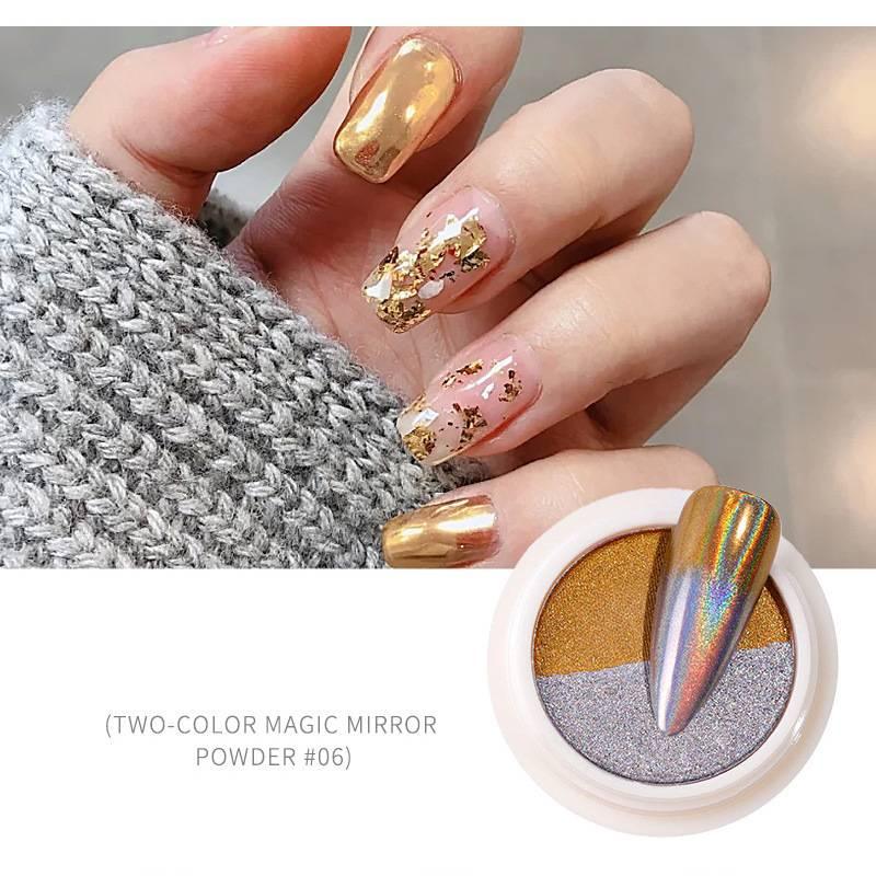 New two-color nail art solid gradient mirror powder - Nioor