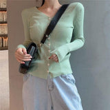 New V-neck Single-breasted Solid Color Bottom Knit For Women - Nioor