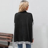 New Women's Bat Sleeve Stripe Half High Neck Sweater - Nioor