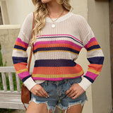 New Women's Knit Striped Colorblock Pullover Sweater - Nioor