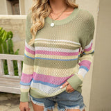 New Women's Knit Striped Colorblock Pullover Sweater - Nioor