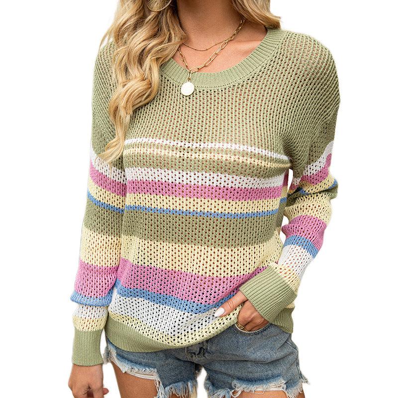 New Women's Knit Striped Colorblock Pullover Sweater - Nioor