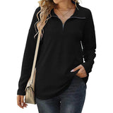 New Women's Loose Zip Pocket Knitwear Long Sleeve T-shirt Top - Nioor