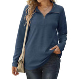 New Women's Loose Zip Pocket Knitwear Long Sleeve T-shirt Top - Nioor