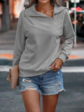 New Women's Solid Zipper High Neck Casual Loose Sweater - Nioor