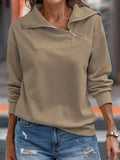 New Women's Solid Zipper High Neck Casual Loose Sweater - Nioor