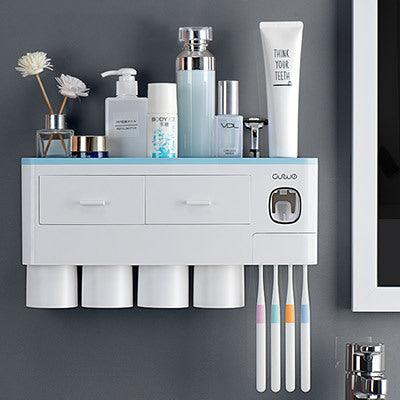 Non-marking Hanging Magnetic Toothbrush Holder Single Drawer Storage Rack With Toothpaste Squeezer Toiletry Set - Nioor