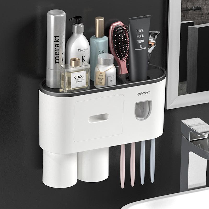 Non-marking Hanging Magnetic Toothbrush Holder Single Drawer Storage Rack With Toothpaste Squeezer Toiletry Set - Nioor