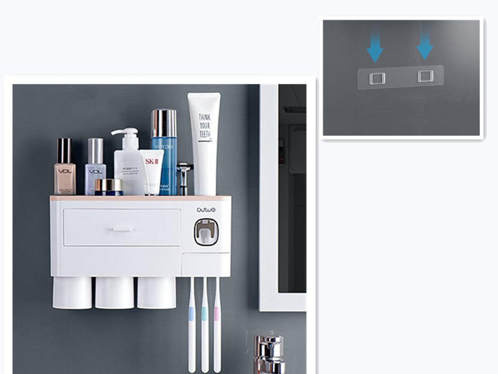 Non-marking Hanging Magnetic Toothbrush Holder Single Drawer Storage Rack With Toothpaste Squeezer Toiletry Set - Nioor