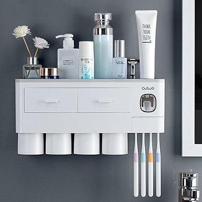 Non-marking Hanging Magnetic Toothbrush Holder Single Drawer Storage Rack With Toothpaste Squeezer Toiletry Set - Nioor