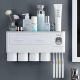 Non-marking Hanging Magnetic Toothbrush Holder Single Drawer Storage Rack With Toothpaste Squeezer Toiletry Set - Nioor