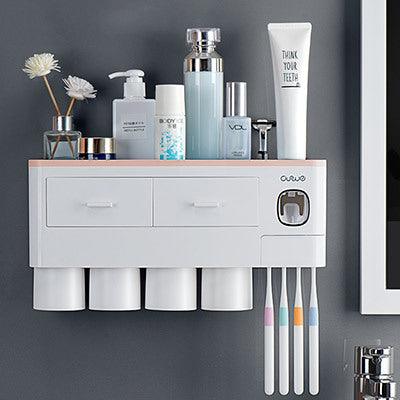 Non-marking Hanging Magnetic Toothbrush Holder Single Drawer Storage Rack With Toothpaste Squeezer Toiletry Set - Nioor