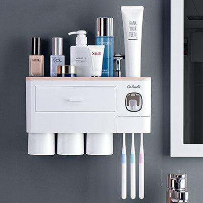 Non-marking Hanging Magnetic Toothbrush Holder Single Drawer Storage Rack With Toothpaste Squeezer Toiletry Set - Nioor