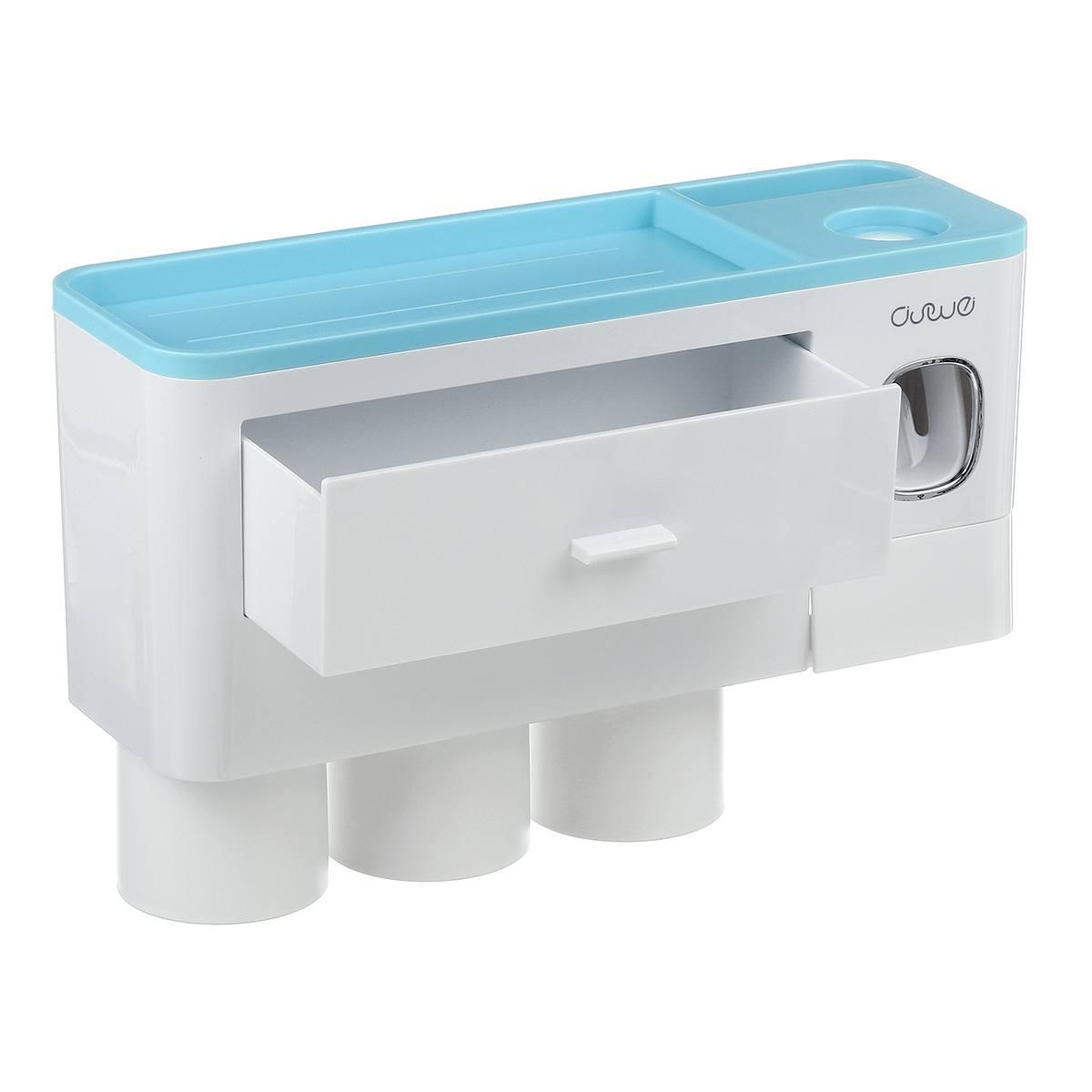 Non-marking Hanging Magnetic Toothbrush Holder Single Drawer Storage Rack With Toothpaste Squeezer Toiletry Set - Nioor