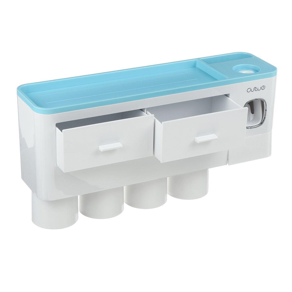 Non-marking Hanging Magnetic Toothbrush Holder Single Drawer Storage Rack With Toothpaste Squeezer Toiletry Set - Nioor