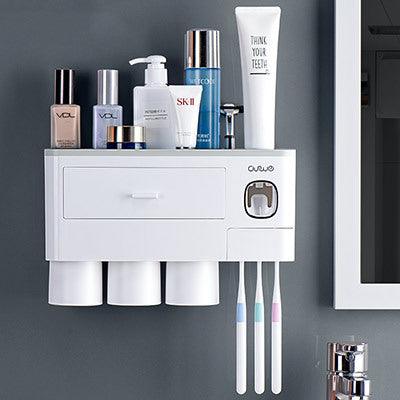 Non-marking Hanging Magnetic Toothbrush Holder Single Drawer Storage Rack With Toothpaste Squeezer Toiletry Set - Nioor