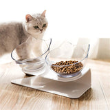 Non Slip Double Cat Bowl With Raised Stand Pet Food Cat Feeder Protect Cervical Vertebra Dog Bowl Transparent Pet Products - Nioor