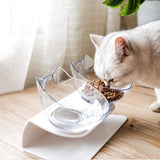 Non Slip Double Cat Bowl With Raised Stand Pet Food Cat Feeder Protect Cervical Vertebra Dog Bowl Transparent Pet Products - Nioor