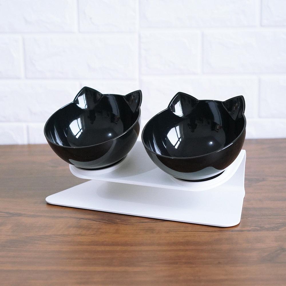 Non Slip Double Cat Bowl With Raised Stand Pet Food Cat Feeder Protect Cervical Vertebra Dog Bowl Transparent Pet Products - Nioor