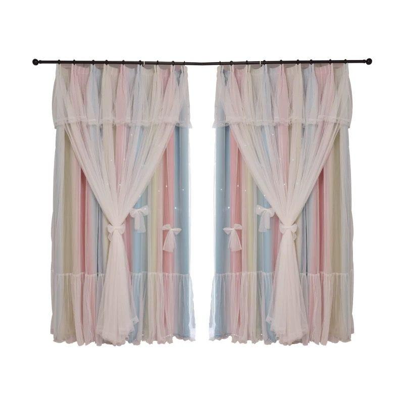 Nordic Simple Hollow Star Princess Wind Bedroom Blackout Curtains - Nioor