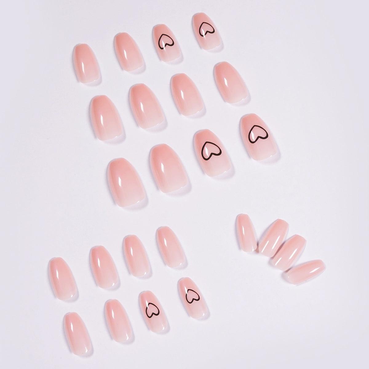 Nude Short Ballet Love Wearing Nail Finished Nail Nail Patch Nail Patch Waterproof Detachable - Nioor