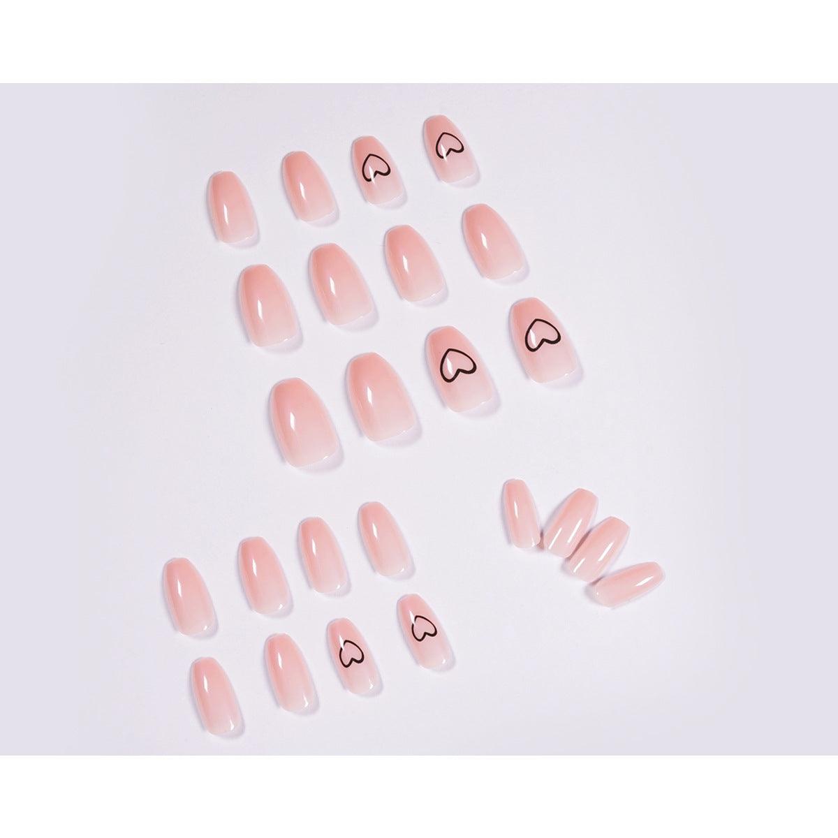 Nude Short Ballet Love Wearing Nail Finished Nail Nail Patch Nail Patch Waterproof Detachable - Nioor