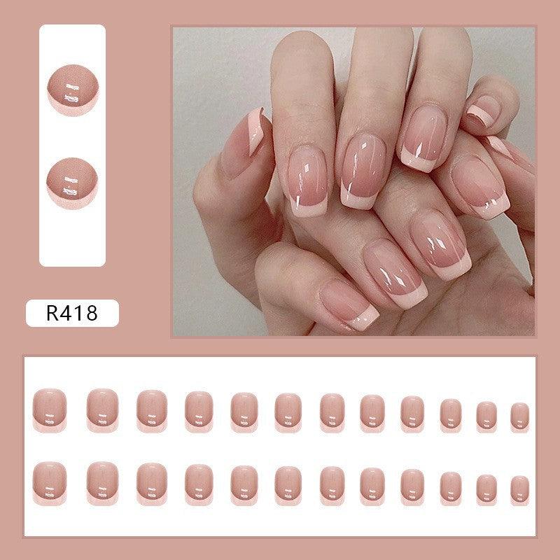 Oblique French Simple Wearing Manicure Finished Fake Nails - Nioor