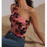 Oblique Shoulder Fashion Printed Yoga Vest - Nioor