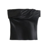 Off Shoulder Design Black Satin Women's Bra Top - Nioor