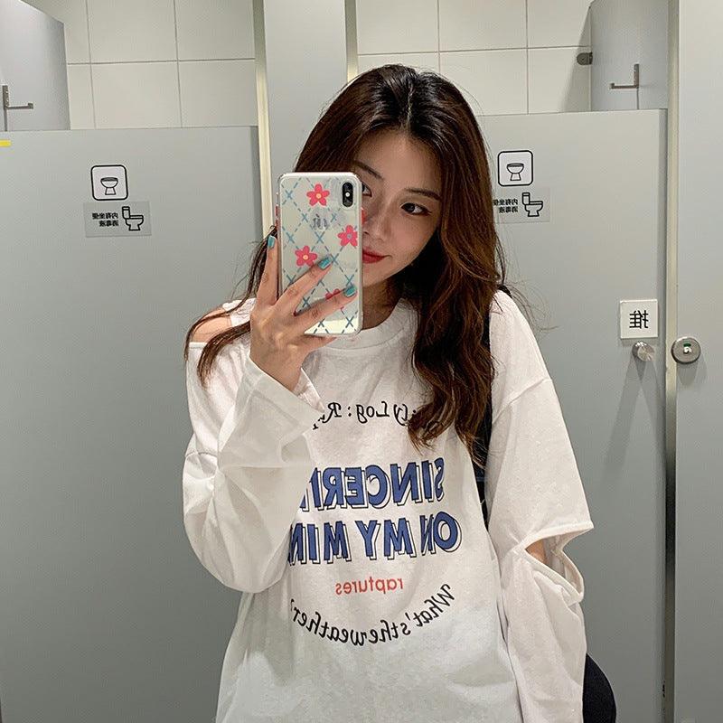 Off-the-shoulder Design New Autumn Long Sleeve T-shirt - Nioor