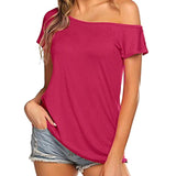 One-shoulder Cold-shoulder Irregular Short-sleeved T-shirt For Women - Nioor