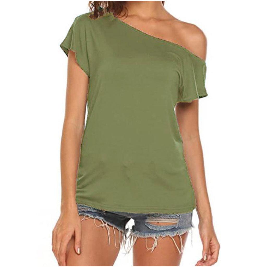 One-shoulder Cold-shoulder Irregular Short-sleeved T-shirt For Women - Nioor